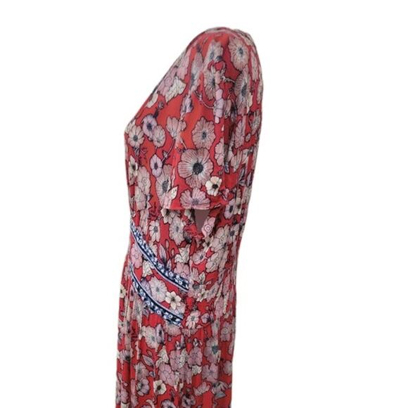 Knox Rose Strawberry Jam Floral Midi Dress Size Medium V Neck Boho Summer - Picture 6 of 14